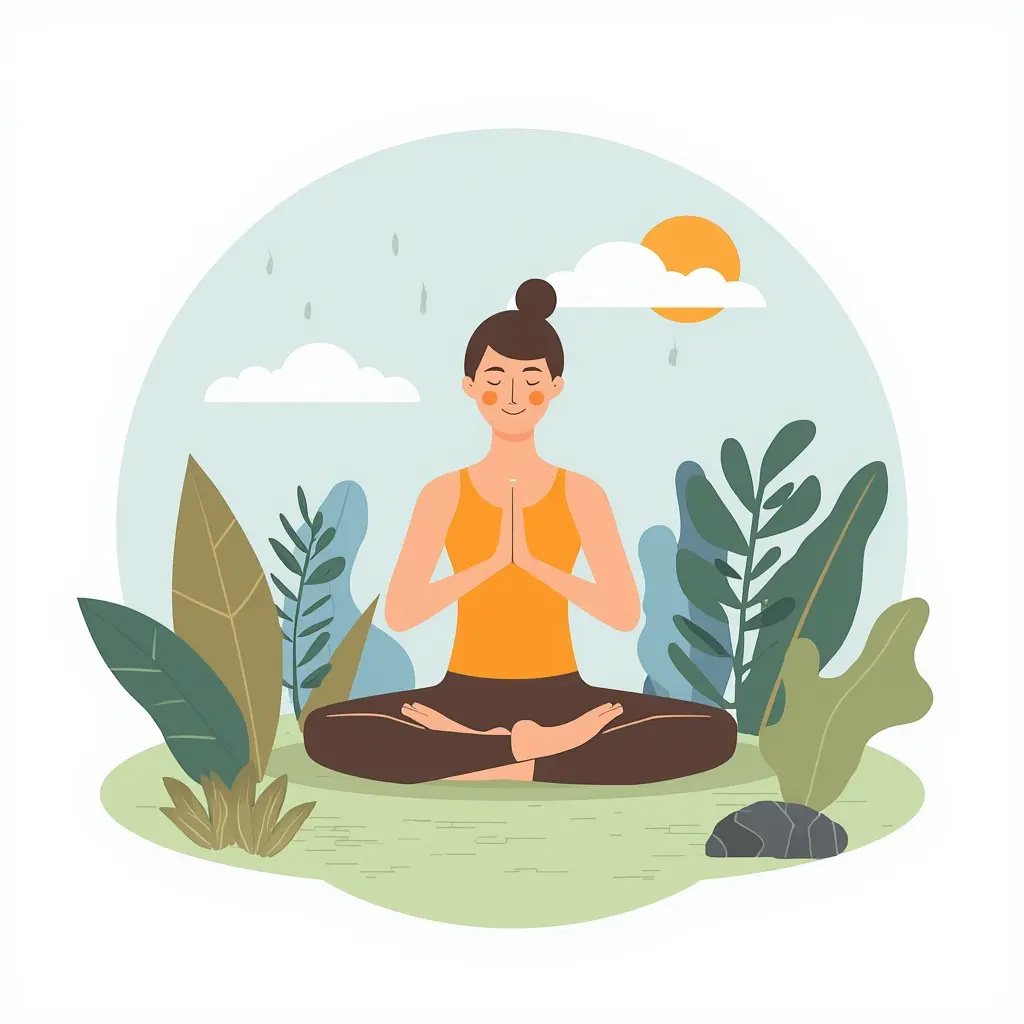 Illustration of a person practicing balance with calming natural elements around them